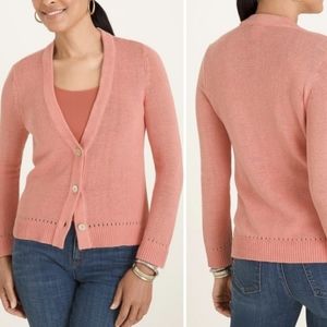 Chicos Cotton Linen Blend Button Down Cardigan